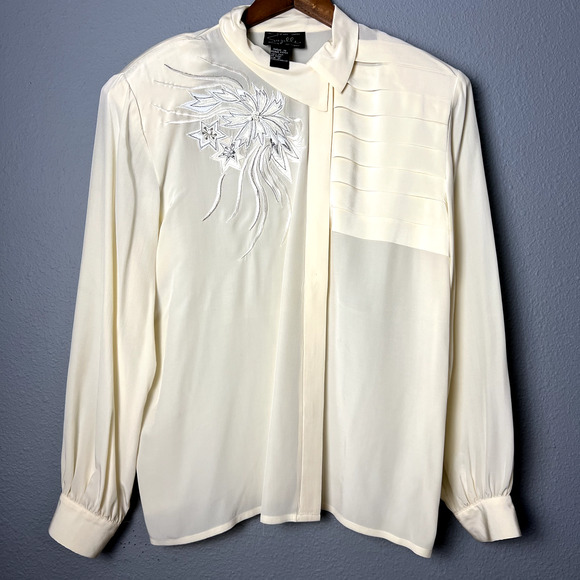 Vtg Suzelle Womens Size 12 100% Silk Sheer Blouse Button‎ Up Top Coquette Fairy - Picture 1 of 16